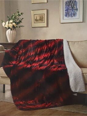 Reversible Red and Black Plush Sherpa Throw Blanket Regal Comfort